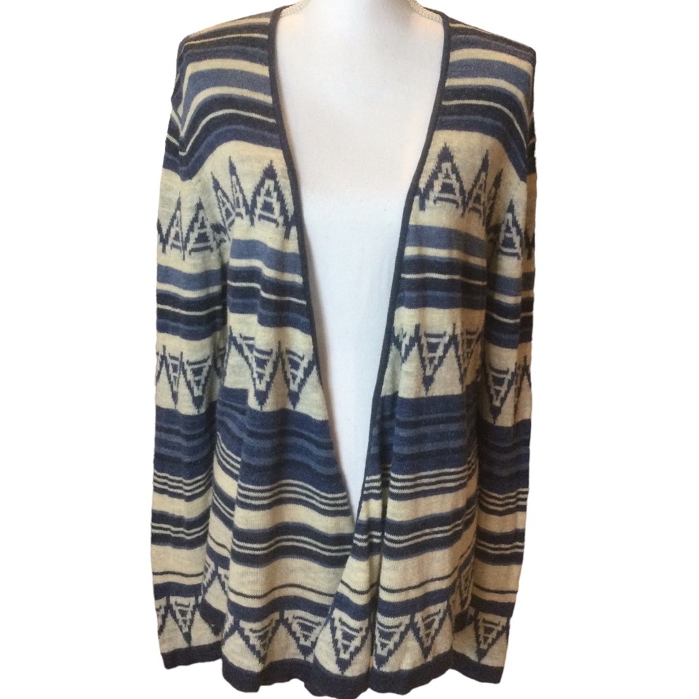 Chaps Aztec Print Lightweight Cotton Open Cardigan Size Large